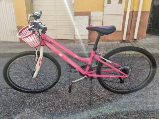 Bicicleta infantil rosa con cesta