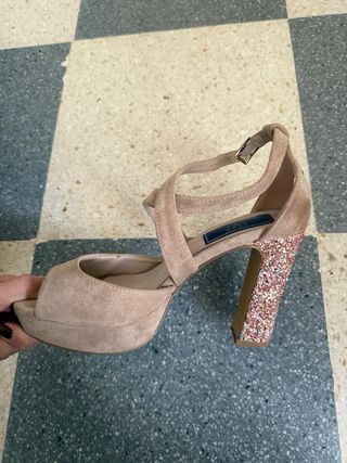 Sandalias AZAREY tacón glitter beige multicolor