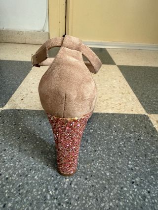 Sandalias AZAREY tacón glitter beige multicolor