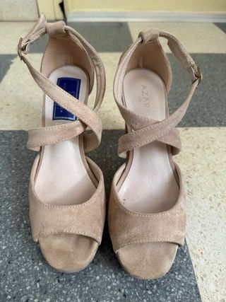 Sandalias AZAREY tacón glitter beige multicolor