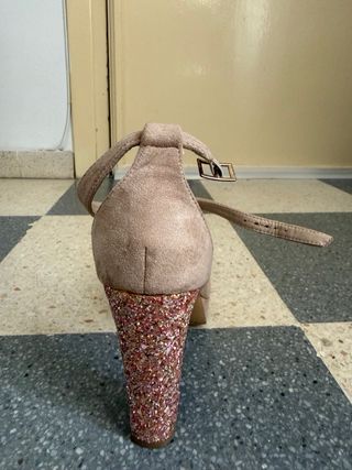 Sandalias AZAREY tacón glitter beige multicolor