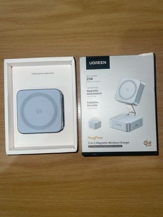 Cargador Ugreen Qi2 25W MagSafe 2en1 inalámbrico