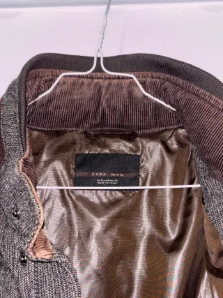 Abrigo Bomber Zara Man Acolchado Gris Marrón