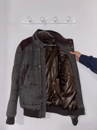 Abrigo Bomber Zara Man Acolchado Gris Marrón