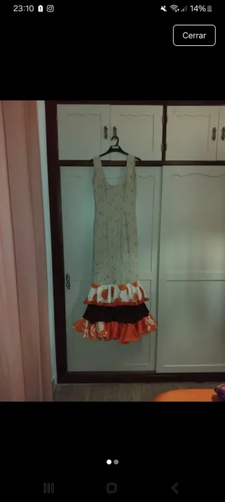 Vestido de flamenca beige y naranja