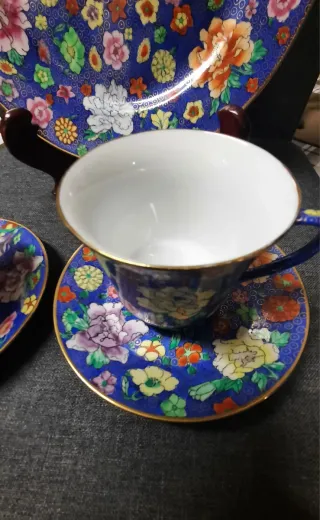 Set 2 Tazze Piatti Porcellana Millefiori Vintage