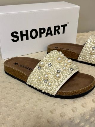 Ciabatte Shop Art bianche con perle Tg 39