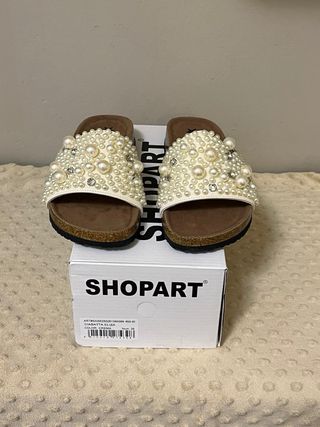 Ciabatte Shop Art bianche con perle Tg 39