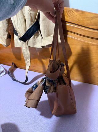 Bolso piel camel + pañuelo