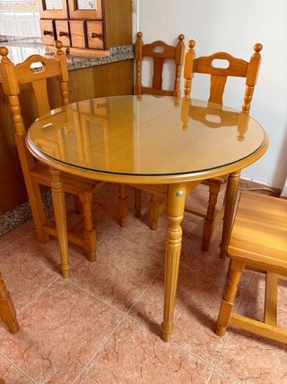 Mesa extensible redonda cristal y madera