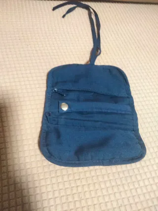 Joyero de viaje tela rayas azul y blanco