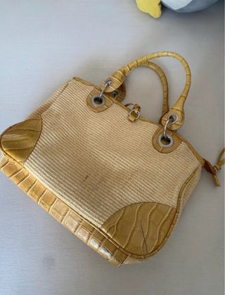 Bolso Matties Rafia y Polipiel Amarillo Mostaza