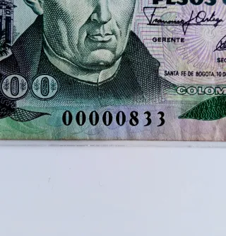 Billete BAJA NUMERACIÓN Colombia 200 Pesos 1992