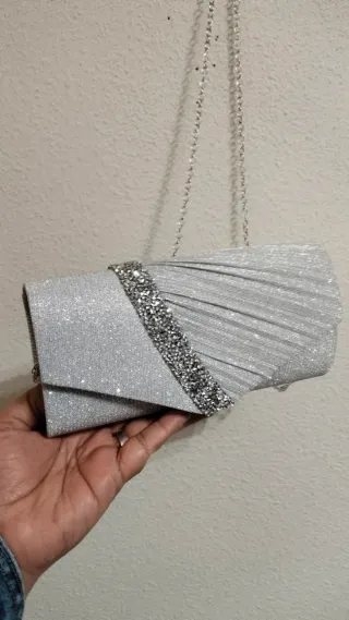 Bolso fiesta plateado plisado