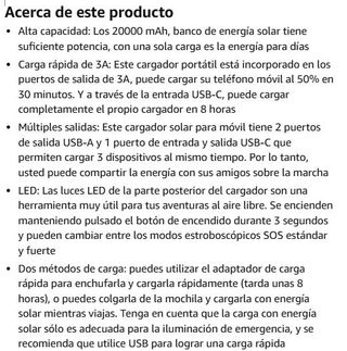 Cargador Solar 20000mAh Power Bank