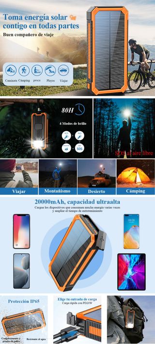 Cargador Solar 20000mAh Power Bank