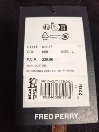 Polo Fred Perry Talla L Rayas Marrones