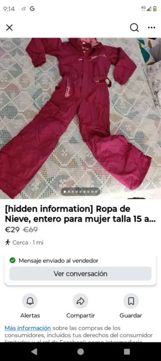 Mono de nieve para mujer talla 15