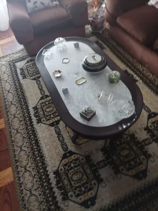 Mesa de salón madera y cristal