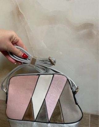 Bolso bandolera plata y rosa