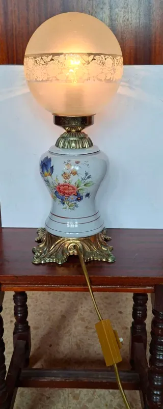 Lámpara cerámica vintage floral bronce francesa