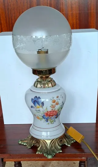 Lámpara cerámica vintage floral bronce francesa