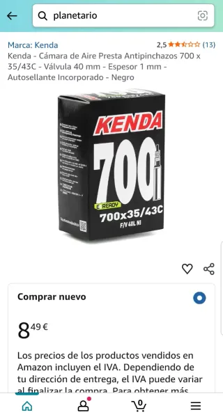 Cámara de Aire Kenda Presta Antipinchazos 700x35/4