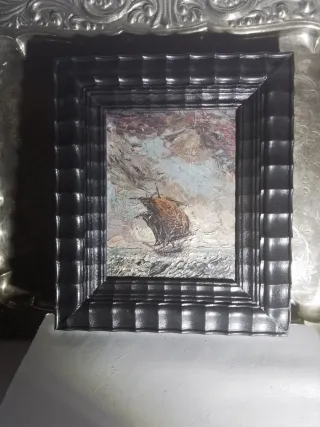 Antiguo óleo barco en mar