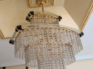 Lámpara de techo cristal tallado dorada