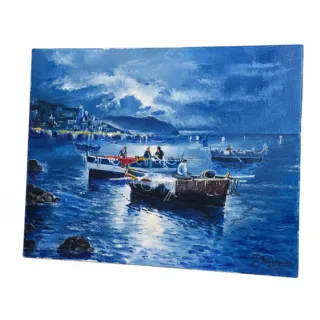 Óleo sobre tela - Cena de barcos