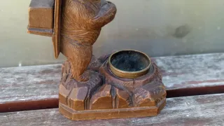 Talla oso tintero madera maciza selva negra S.XIX