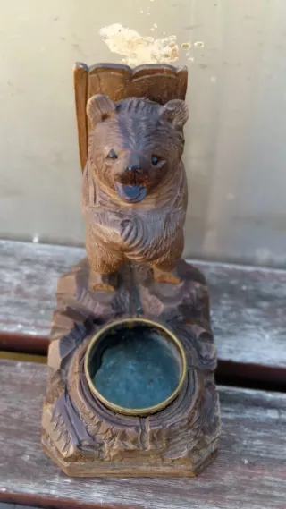 Talla oso tintero madera maciza selva negra S.XIX