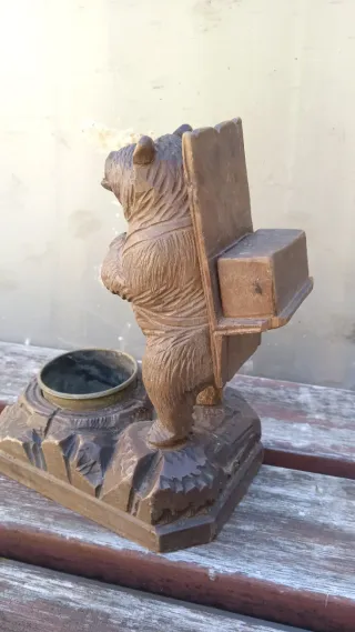 Talla oso tintero madera maciza selva negra S.XIX