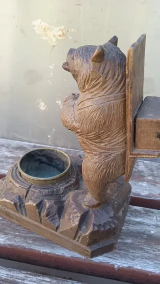 Talla oso tintero madera maciza selva negra S.XIX