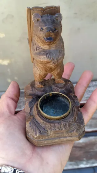 Talla oso tintero madera maciza selva negra S.XIX