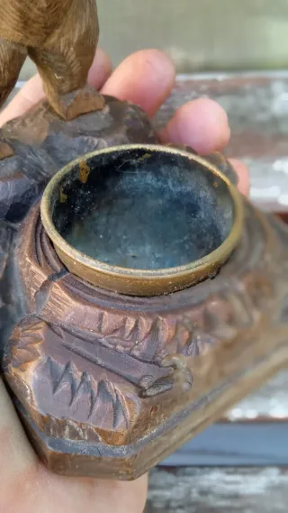 Talla oso tintero madera maciza selva negra S.XIX