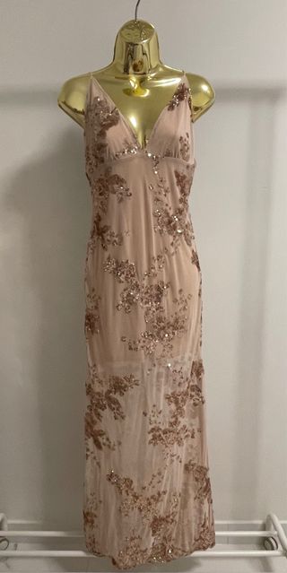 Vestido longo dourado rosa com lantejoulas