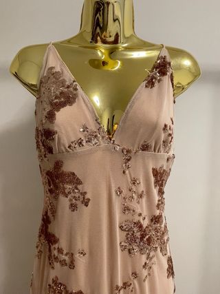 Vestido longo dourado rosa com lantejoulas