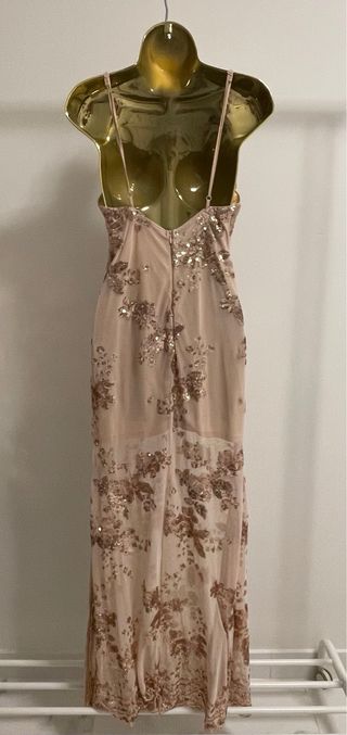 Vestido longo dourado rosa com lantejoulas