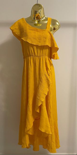 Vestido amarelo verão com babados