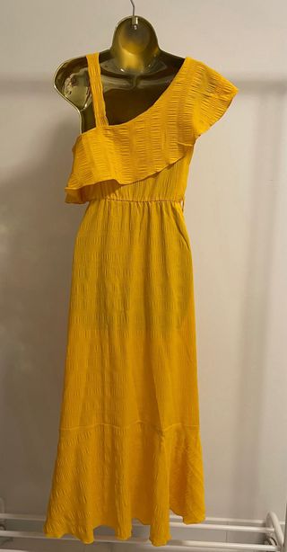Vestido amarelo verão com babados
