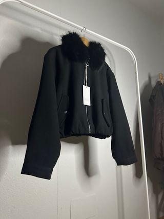 Abrigo Woman Zara Negro Cuello Pelo Talla L