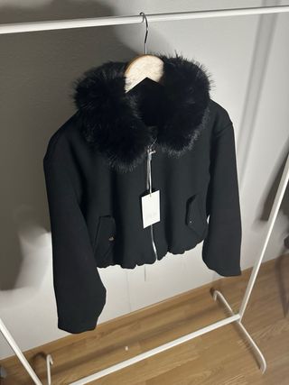 Abrigo Woman Zara Negro Cuello Pelo Talla L