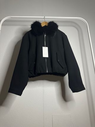 Abrigo Woman Zara Negro Cuello Pelo Talla L