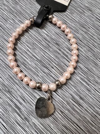 Coleira Pérolas Pink Lilly Coração Prateado