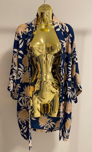 Quimono Pull&Bear floral azul e dourado