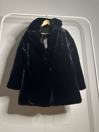 Abrigo Zara Woman Pelo Sintético Negro Talla S