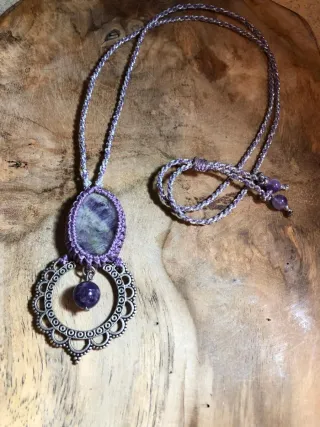 Collar Microacrame Amatista Plata