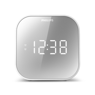 TAR4406/12 Despertador Philips Radio, con Pantalla de Espejo para la cabecera, Radio Digital con Doble Alarma, Temporizador para Dormir y función de repetición, batería portátil de Reserva, con USB
