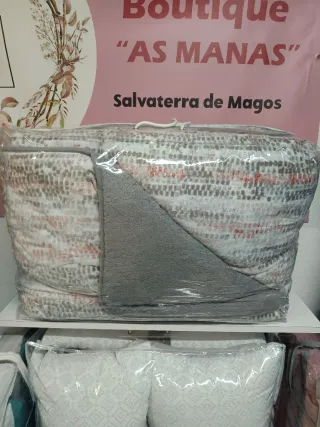Edredom de casal com borrego Cinza e Rosa